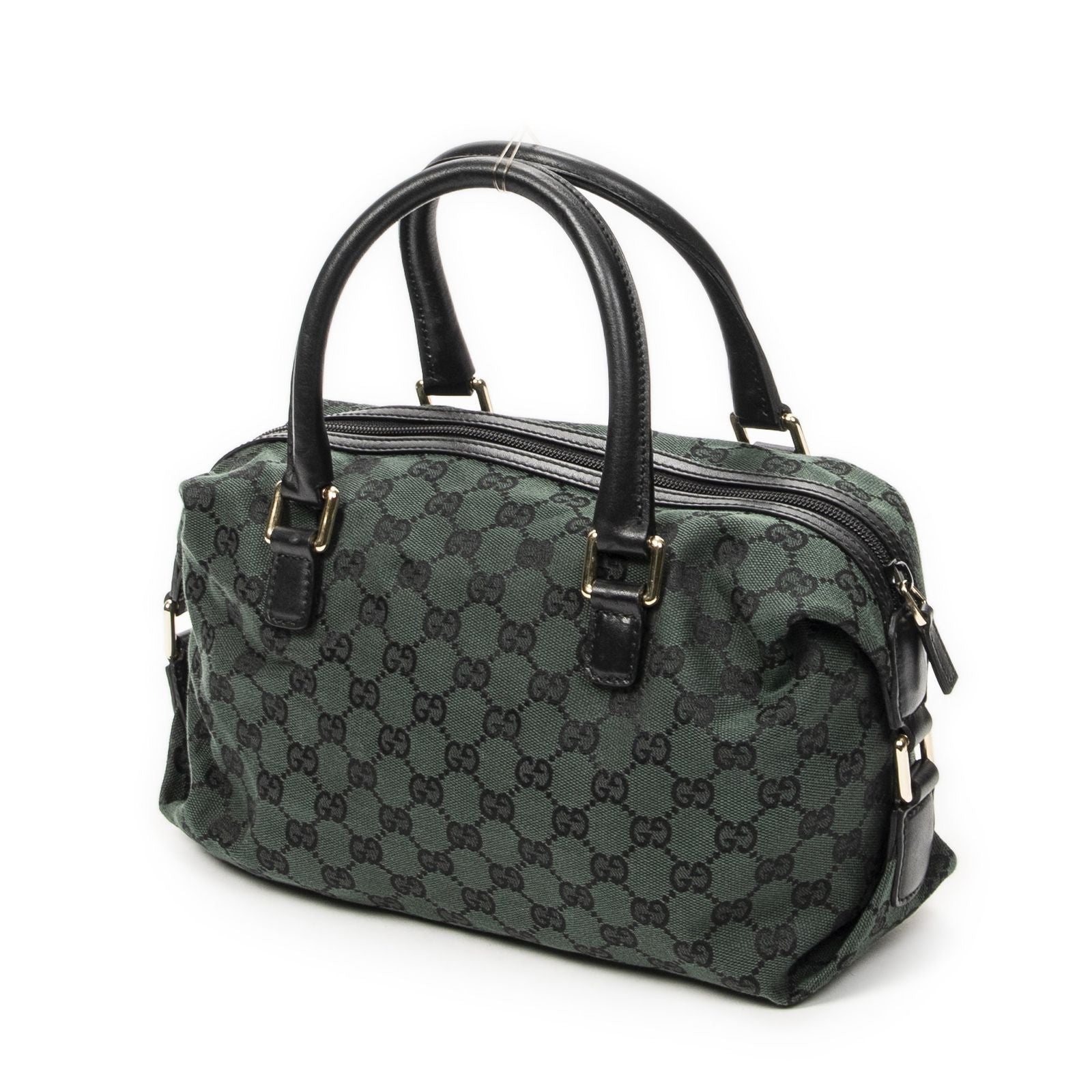 Gucci Small Side Buckle Boston Green Black GG Canvas Messenger Bag — view 2