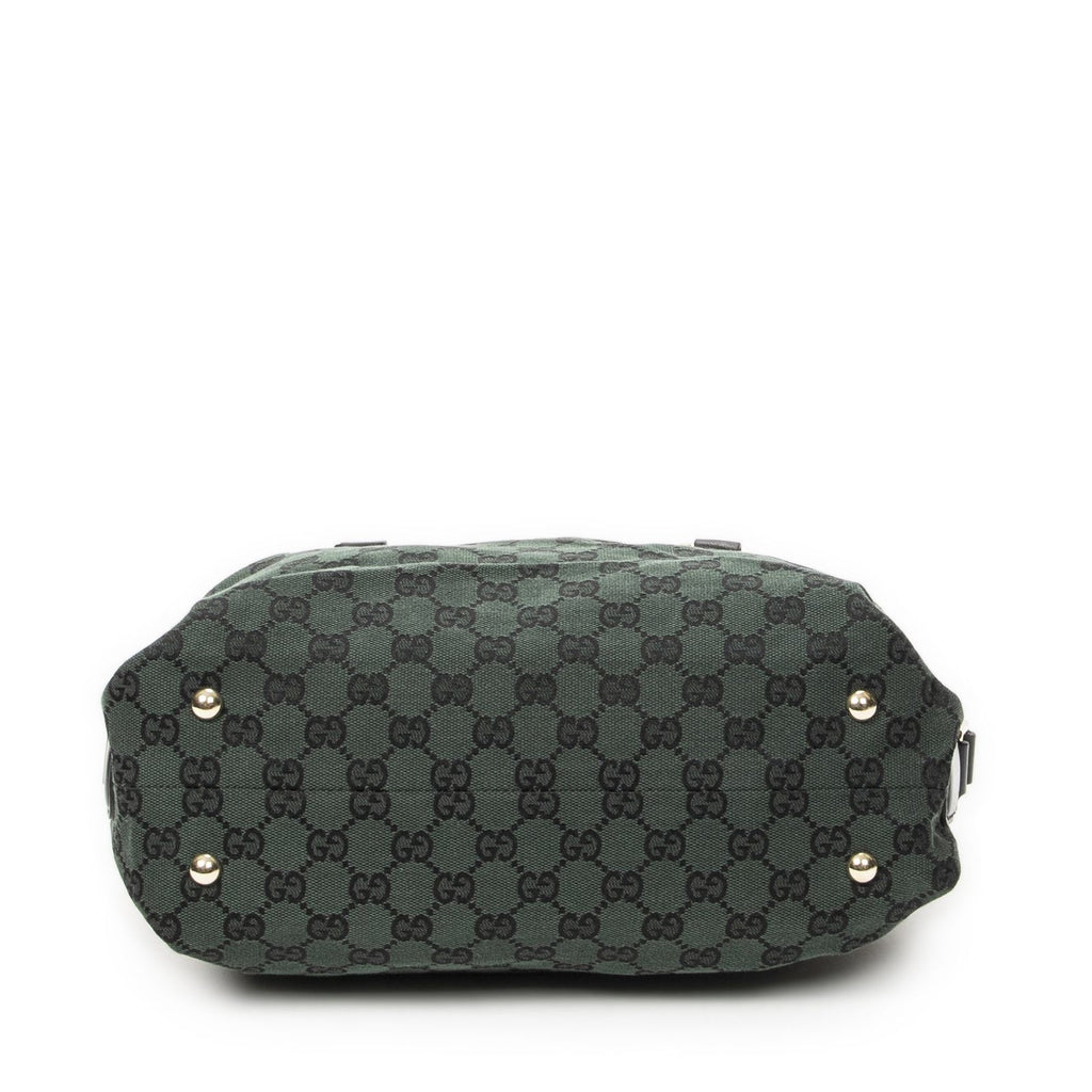 Gucci Small Side Buckle Boston Green Black GG Canvas Messenger Bag — view 6