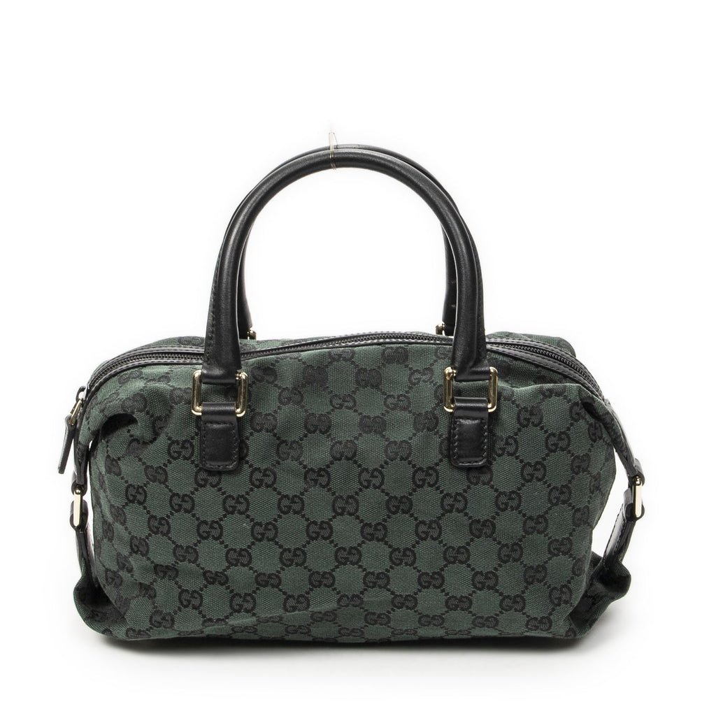 Gucci Small Side Buckle Boston Green Black GG Canvas Messenger Bag — view 5