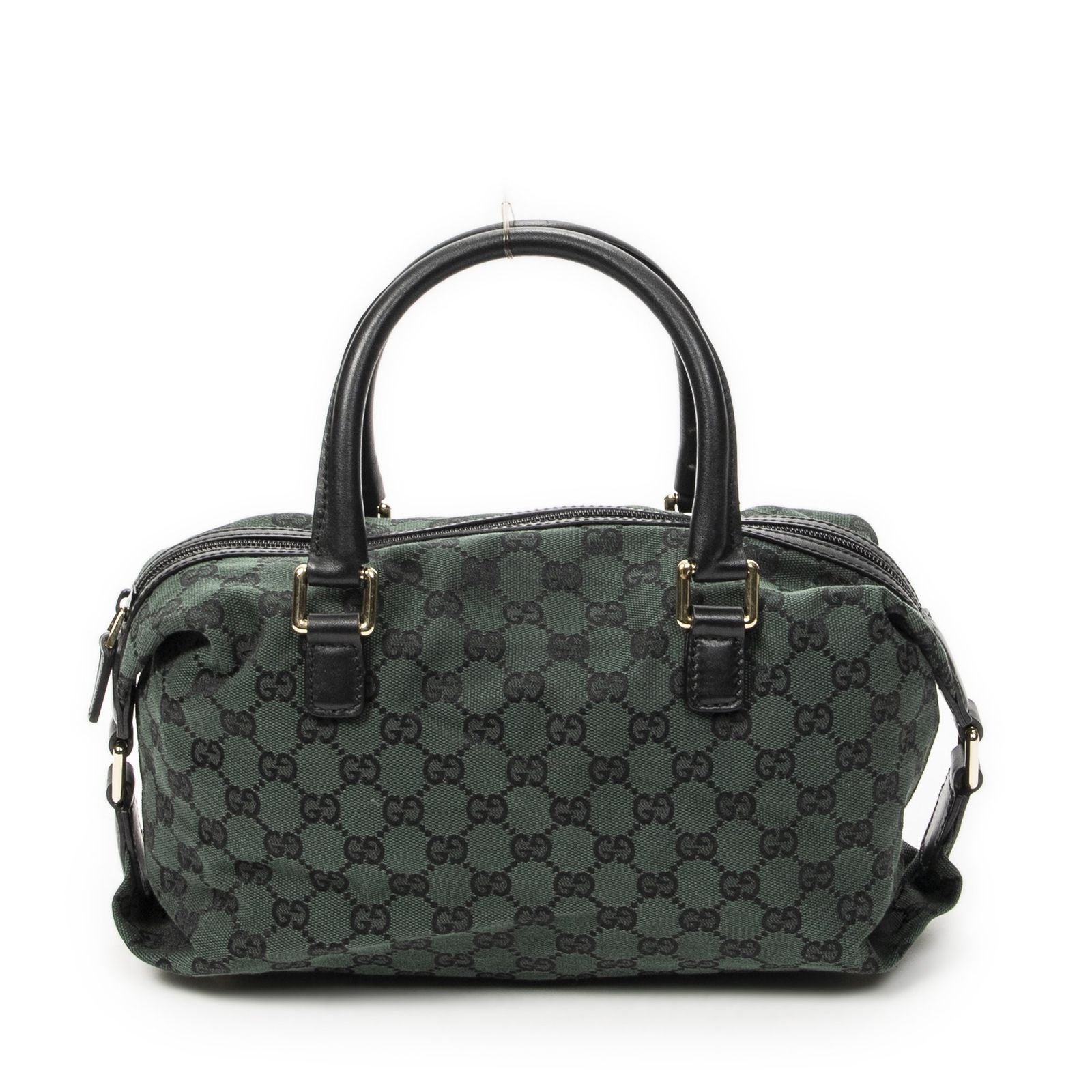 Gucci Small Side Buckle Boston Green Black GG Canvas Messenger Bag — view 5