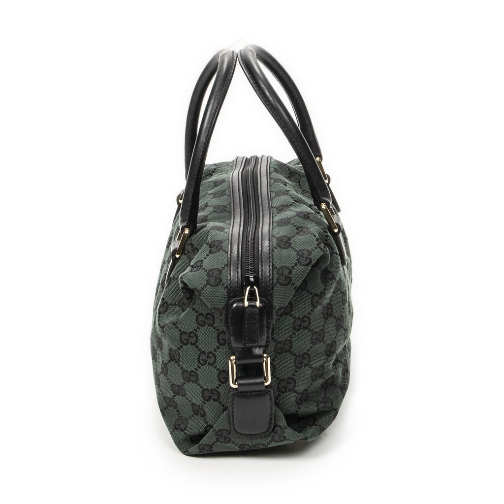 Gucci Small Side Buckle Boston Green Black GG Canvas Messenger Bag — view 3