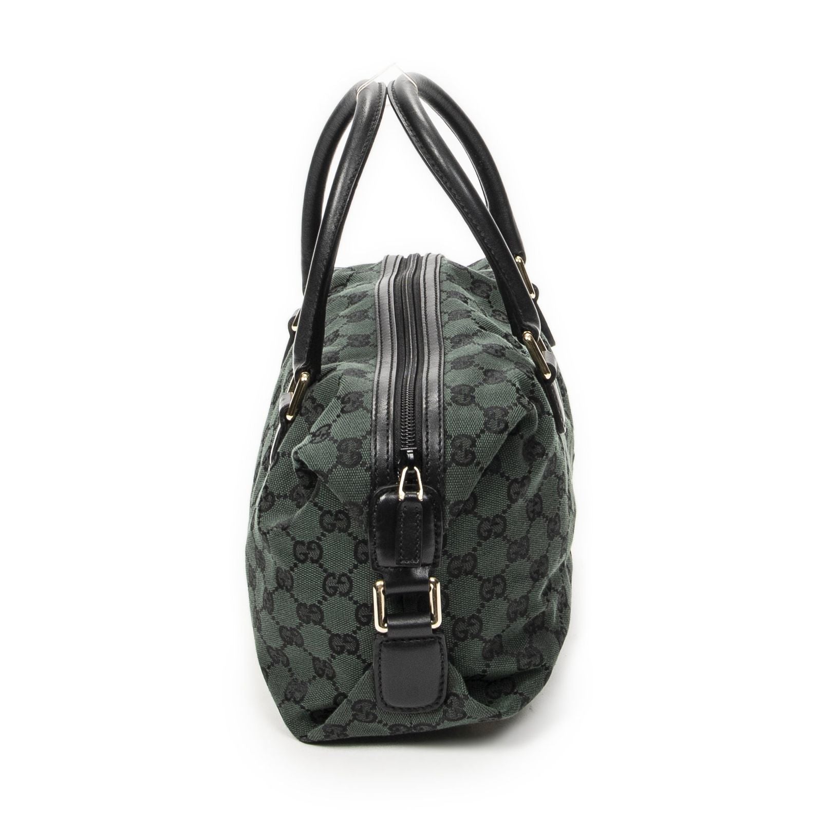 Gucci Small Side Buckle Boston Green Black GG Canvas Messenger Bag — view 3