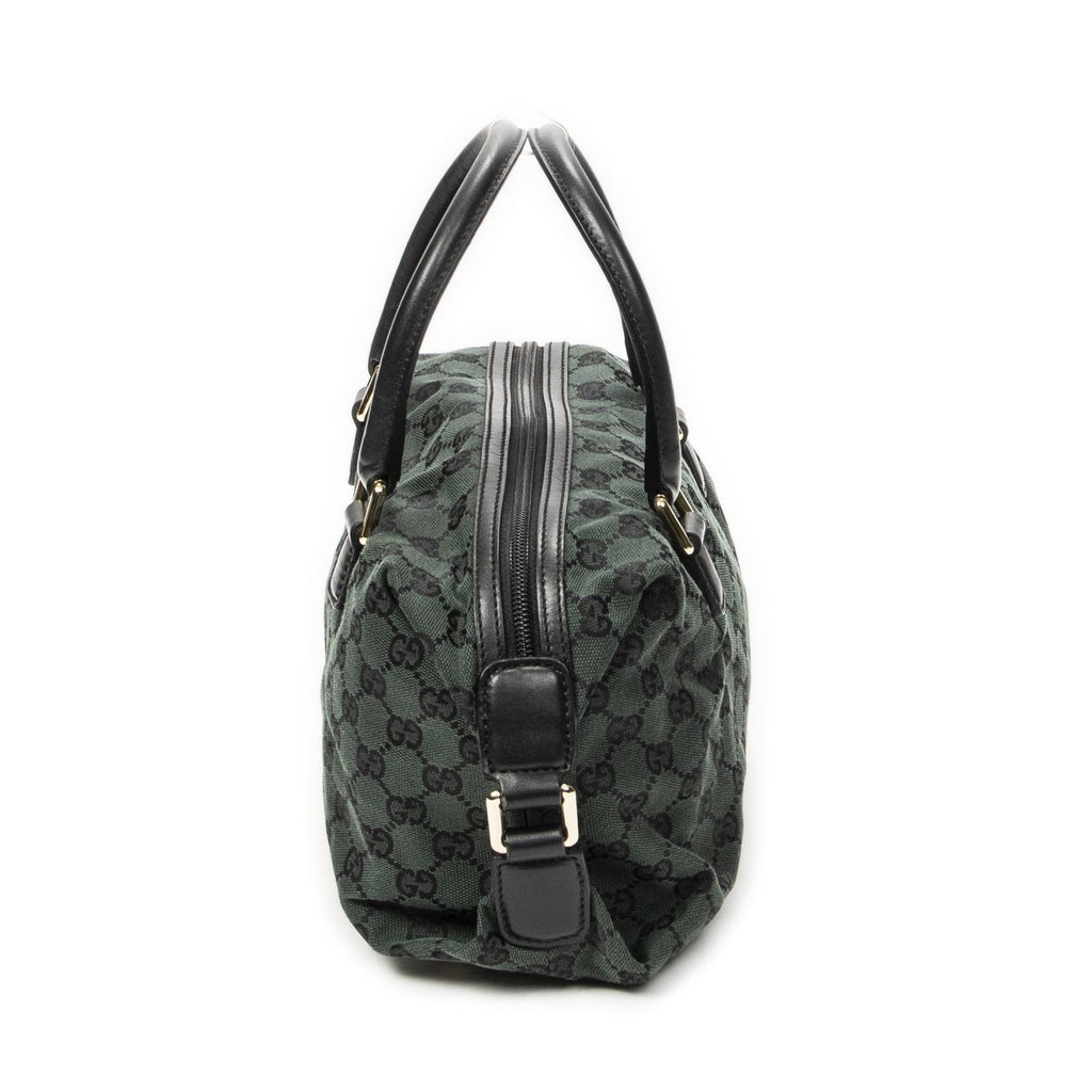 Gucci Small Side Buckle Boston Green Black GG Canvas Messenger Bag — view 4