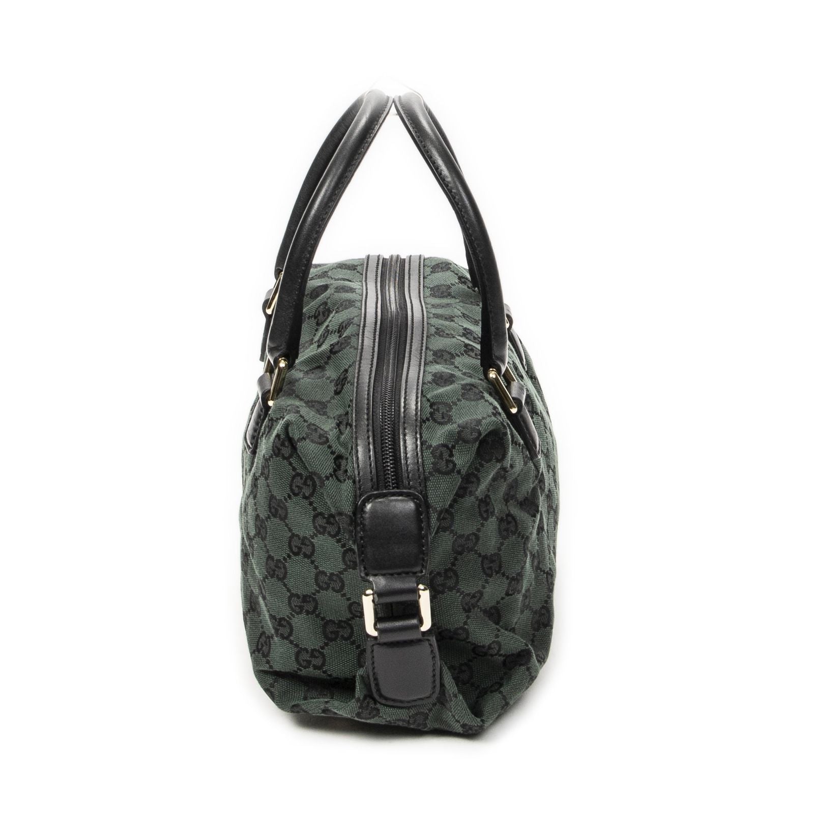 Gucci Small Side Buckle Boston Green Black GG Canvas Messenger Bag — view 4