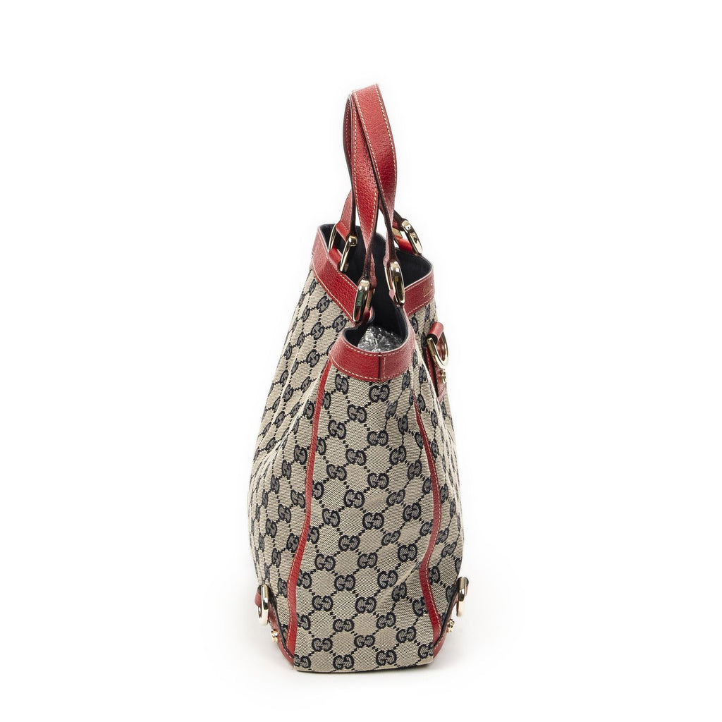 Gucci Small Abbey Dring Tote Beige Red Navy GG Canvas — view 4
