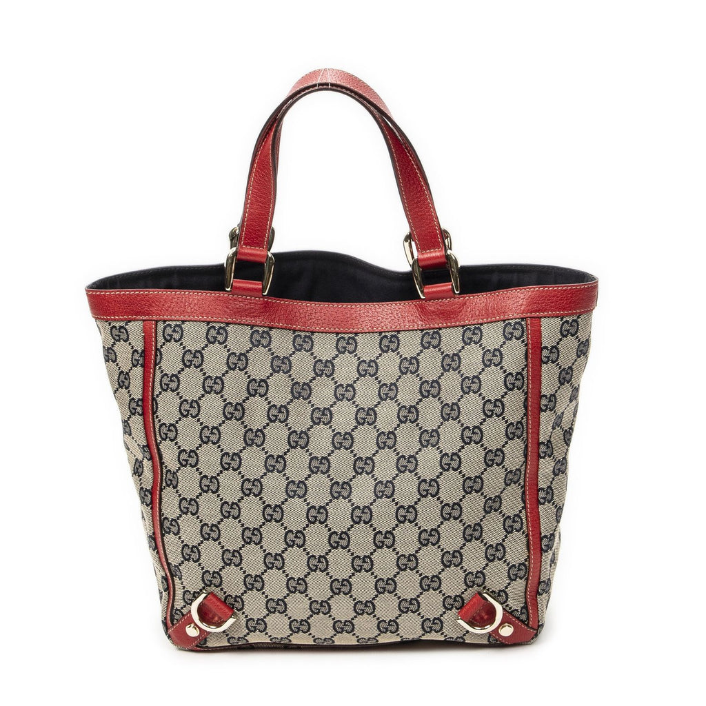 Gucci Small Abbey Dring Tote Beige Red Navy GG Canvas — view 5