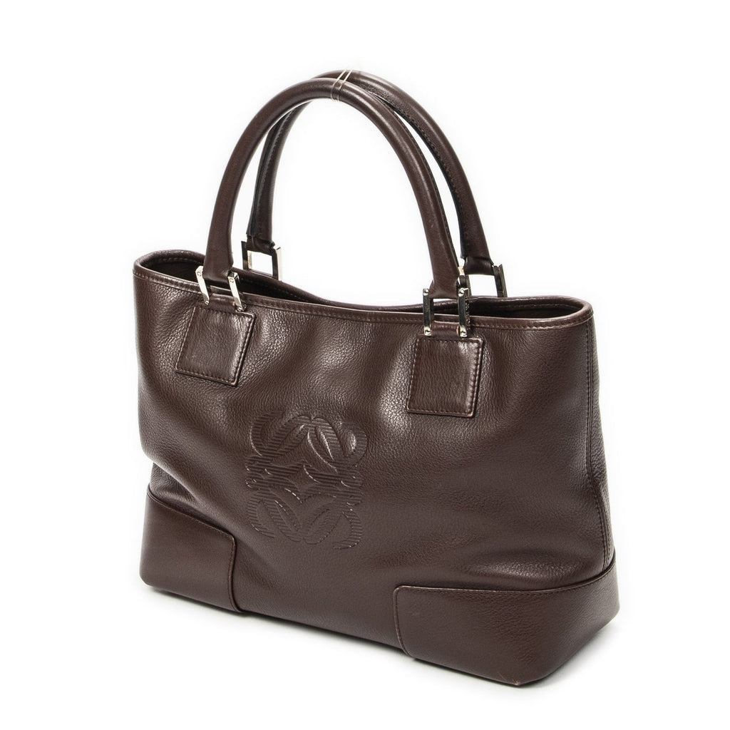 Loeweanagram Tote Dark Brown Calfskin Leather — view 2