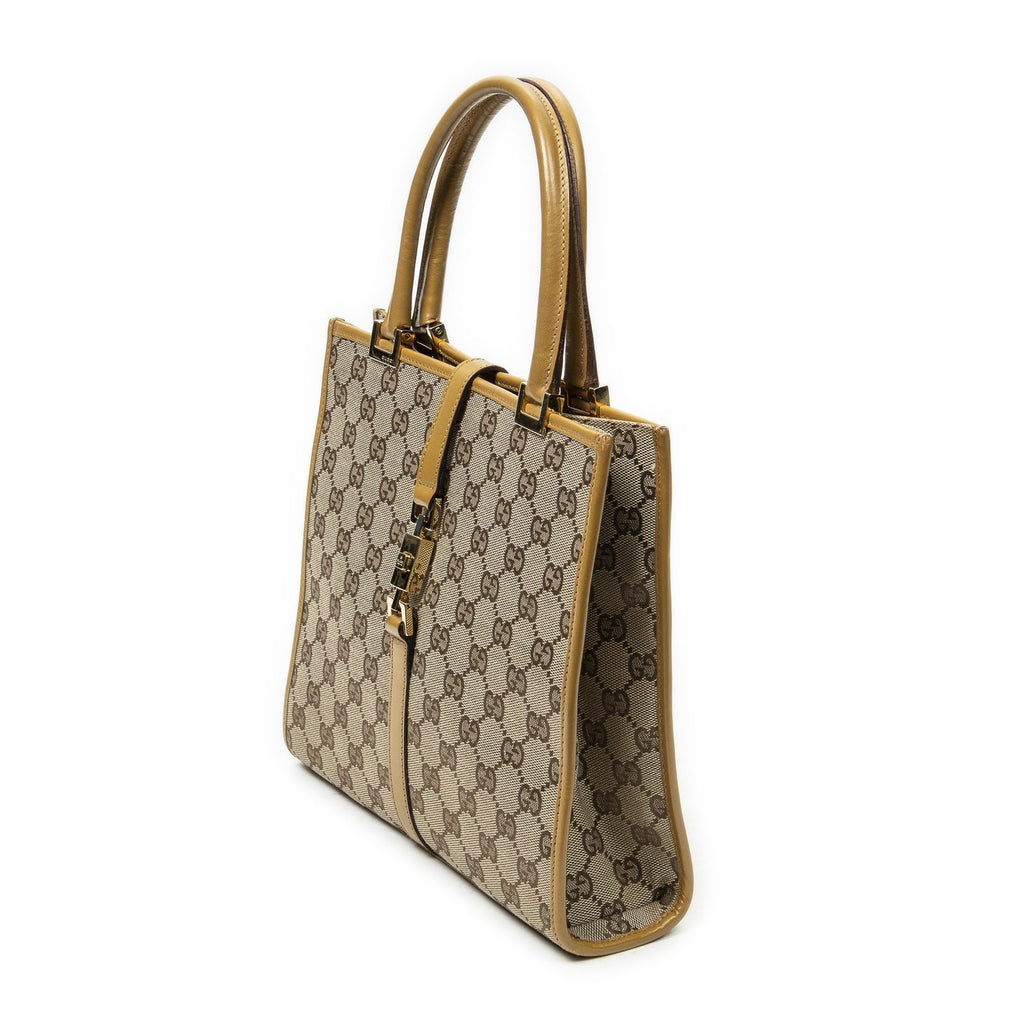 Gucci Square Bardot Tote Beige Yellow GG Canvas — view 2