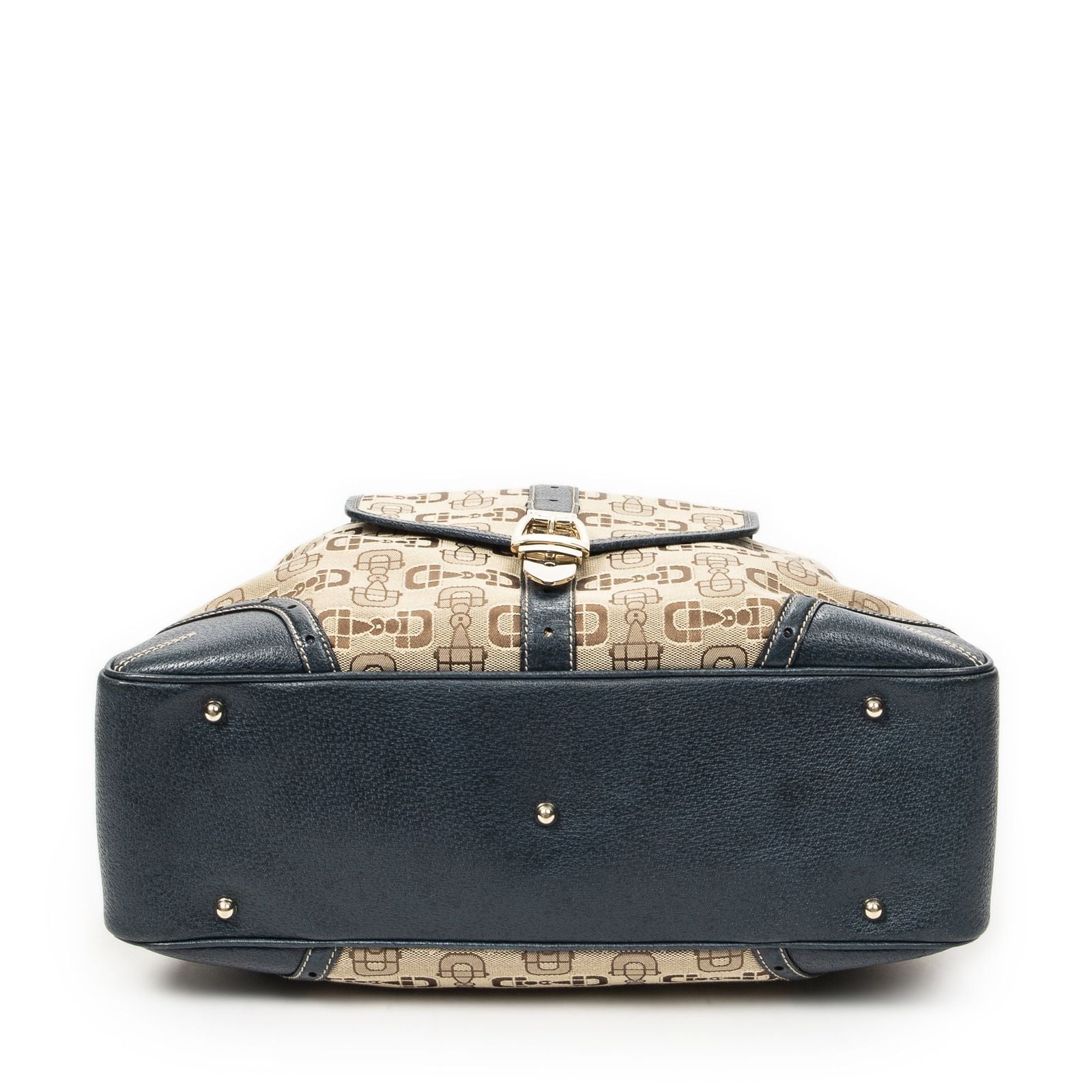 Gucci Large Front Pocket Boston Beige Teal Horsebit Printed Canvas Messenger Bag — view 6