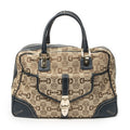 Gucci Large Front Pocket Boston Beige Teal Horsebit Printed Canvas Messenger Bag