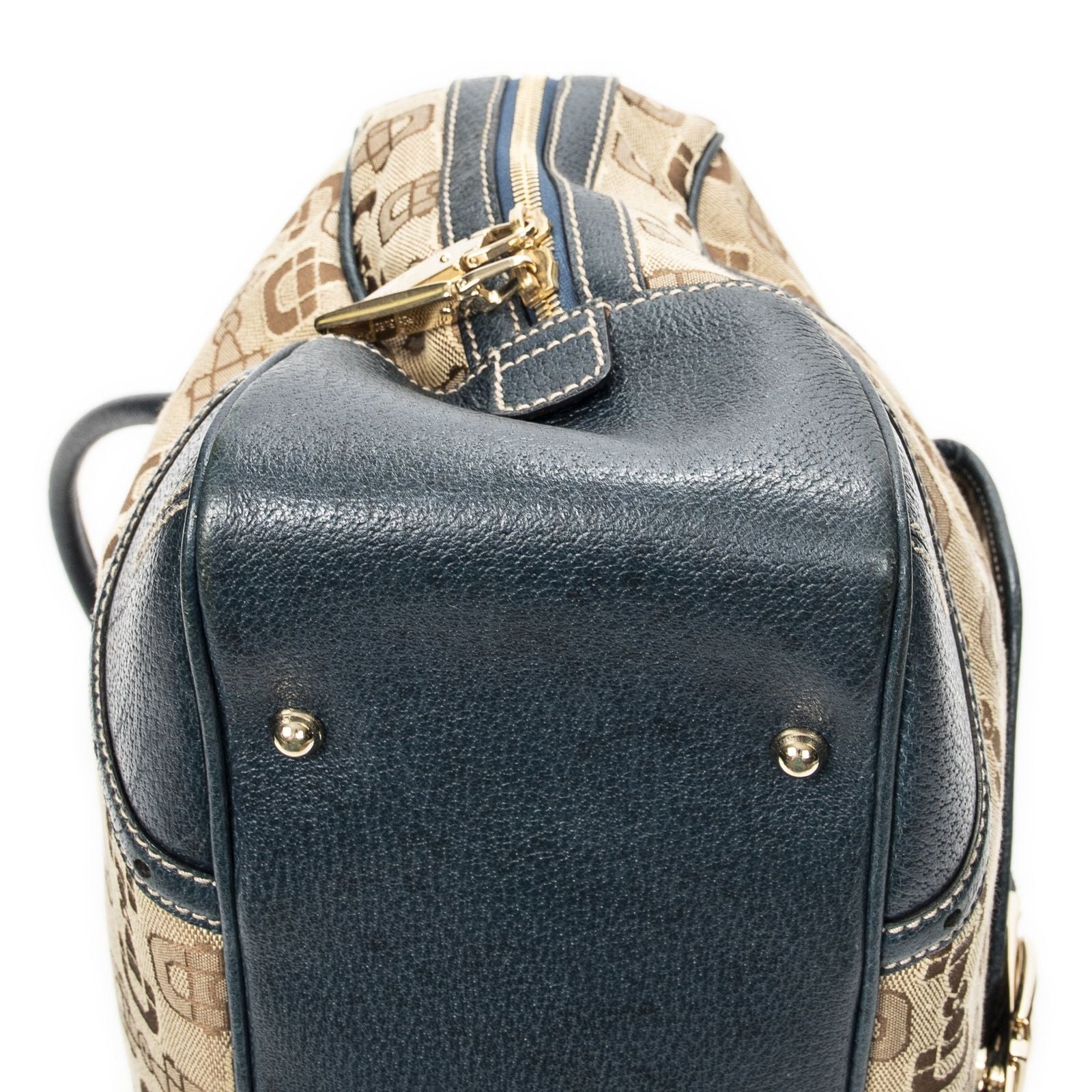 Gucci Large Front Pocket Boston Beige Teal Horsebit Printed Canvas Messenger Bag — view 7