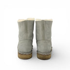 Chanel Boots Short Shoes Suede Fabric Light Gray Black CC Logo Chain Shearling — view 5