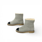 Chanel Boots Short Shoes Suede Fabric Light Gray Black CC Logo Chain Shearling — view 3