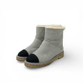 Chanel Boots Short Shoes Suede Fabric Light Gray Black CC Logo Chain Shearling