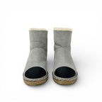 Chanel Boots Short Shoes Suede Fabric Light Gray Black CC Logo Chain Shearling — view 2