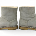 Chanel Boots Short Shoes Suede Fabric Light Gray Black CC Logo Chain Shearling — view 9