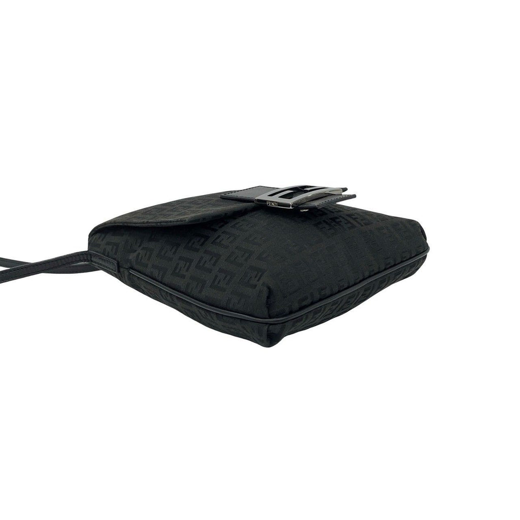 Fendi Zucchino FF Pattern Canvas Leather Shoulder Bag Pochette Crossbody Black — view 7