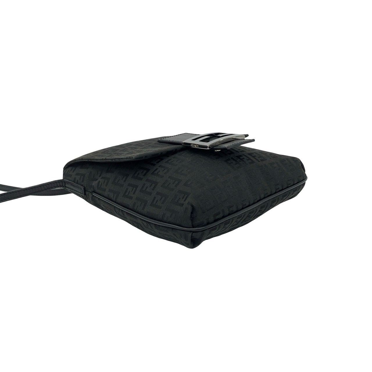 Fendi Zucchino FF Pattern Canvas Leather Shoulder Bag Pochette Crossbody Black — view 7