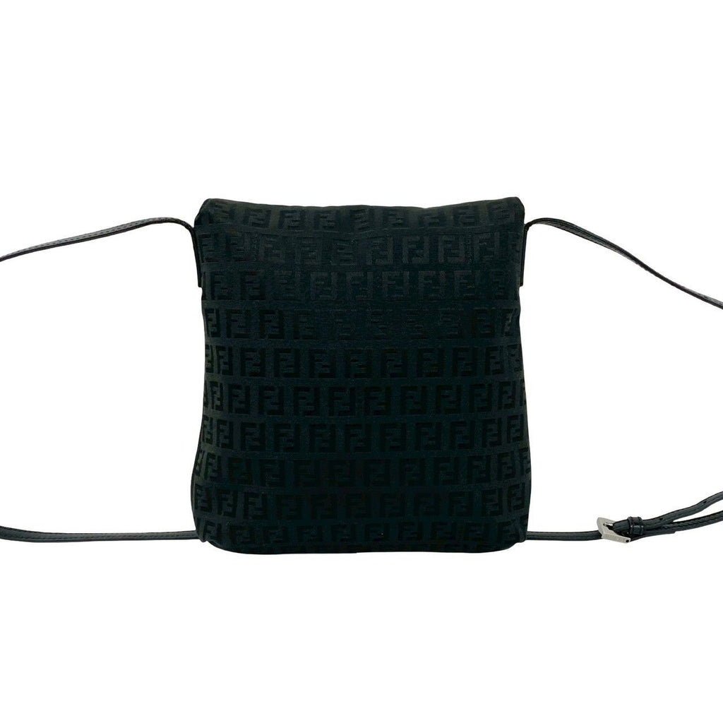 Fendi Zucchino FF Pattern Canvas Leather Shoulder Bag Pochette Crossbody Black — view 3