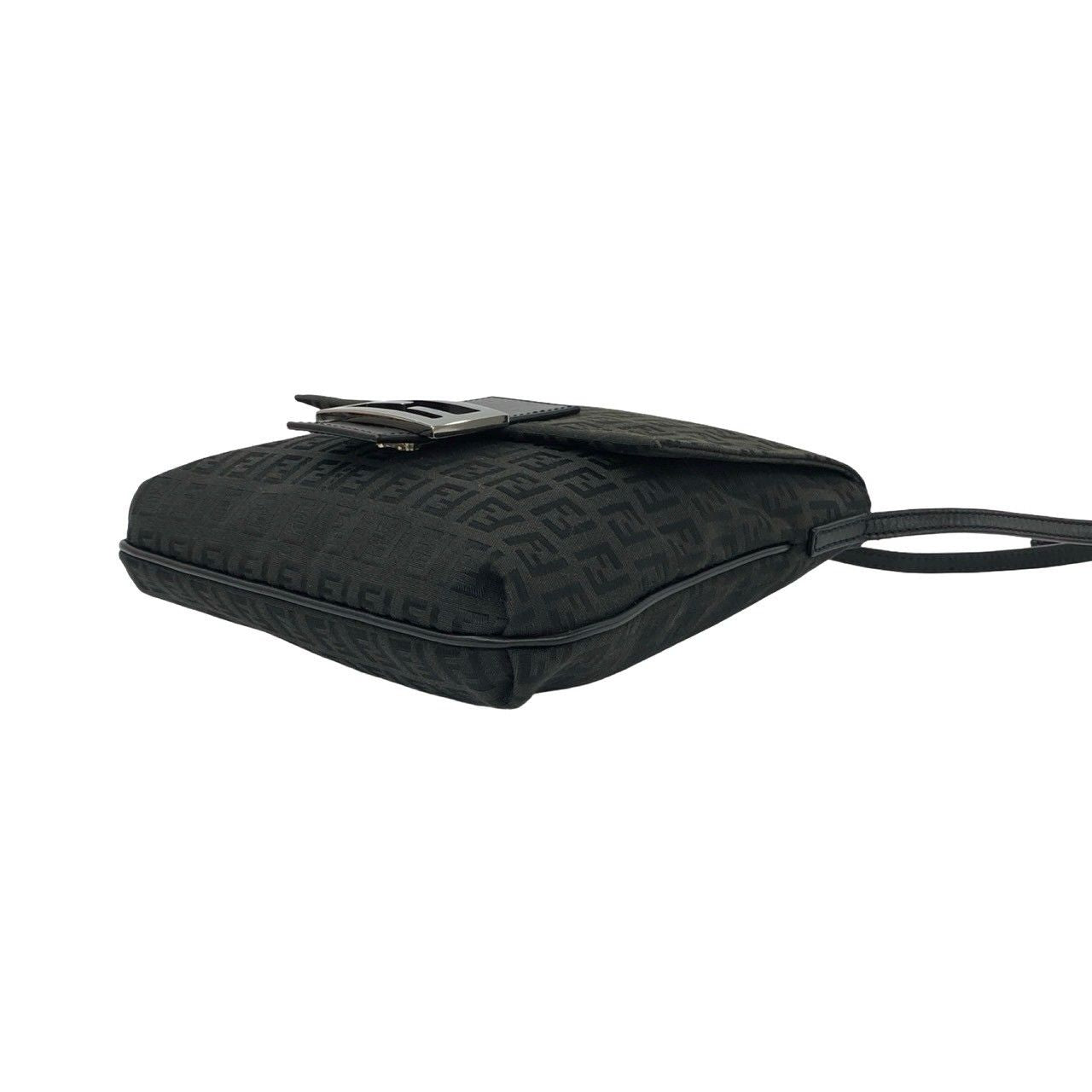 Fendi Zucchino FF Pattern Canvas Leather Shoulder Bag Pochette Crossbody Black — view 8
