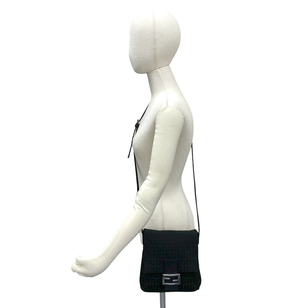 Fendi Zucchino FF Pattern Canvas Leather Shoulder Bag Pochette Crossbody Black — view 2