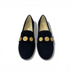 Chanel Loafers Leather Shoes Felt Black Gold CC Logo Coin Flat — view 2