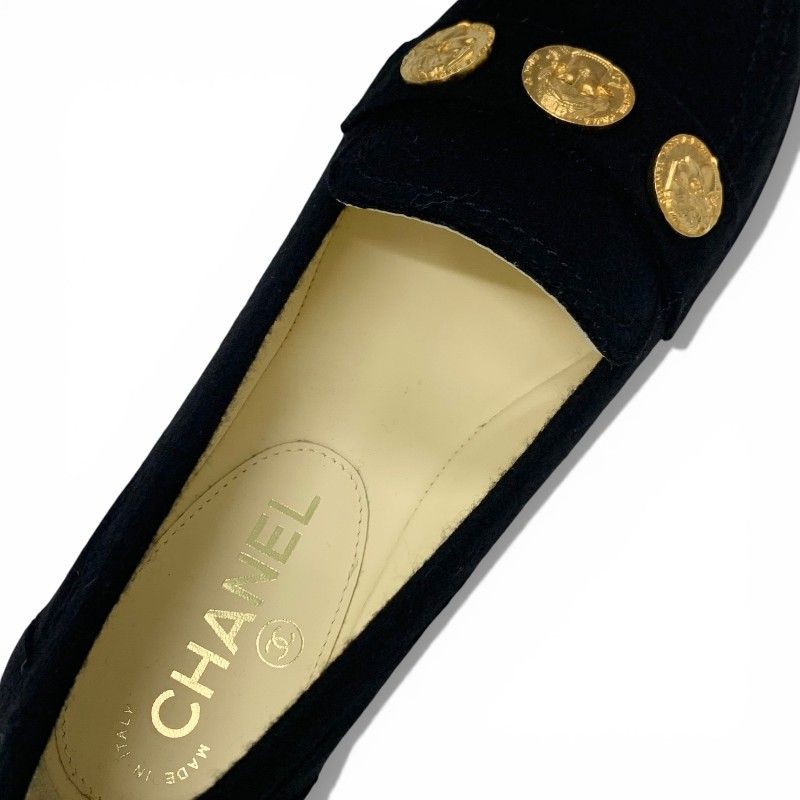 Chanel Loafers Leather Shoes Felt Black Gold CC Logo Coin Flat — view 7