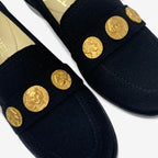 Chanel Loafers Leather Shoes Felt Black Gold CC Logo Coin Flat — view 9