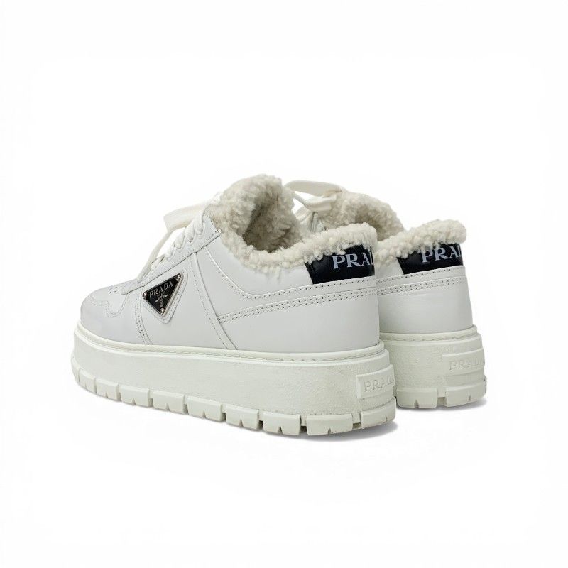 Prada Sneakers Shoes Leather Shearling White Triangle Logo — view 4