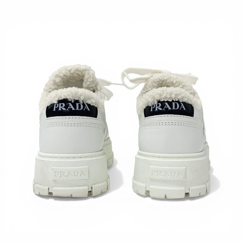 Prada Sneakers Shoes Leather Shearling White Triangle Logo — view 5