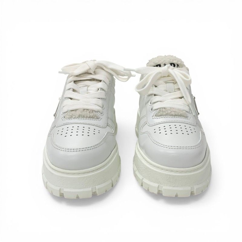 Prada Sneakers Shoes Leather Shearling White Triangle Logo — view 2