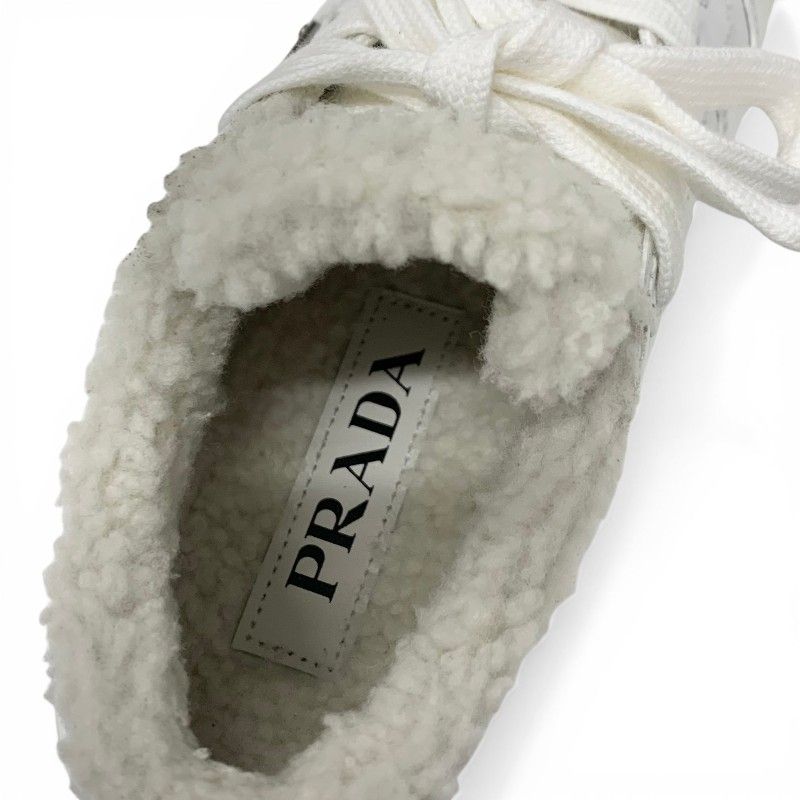 Prada Sneakers Shoes Leather Shearling White Triangle Logo — view 7
