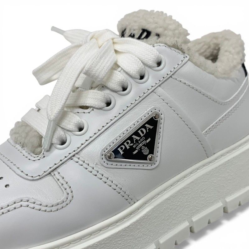 Prada Sneakers Shoes Leather Shearling White Triangle Logo — view 9