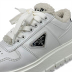 Prada Sneakers Shoes Leather Shearling White Triangle Logo — view 9