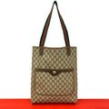 Gucci Vintage Sherry Line GG Logo Leather Tote Brown