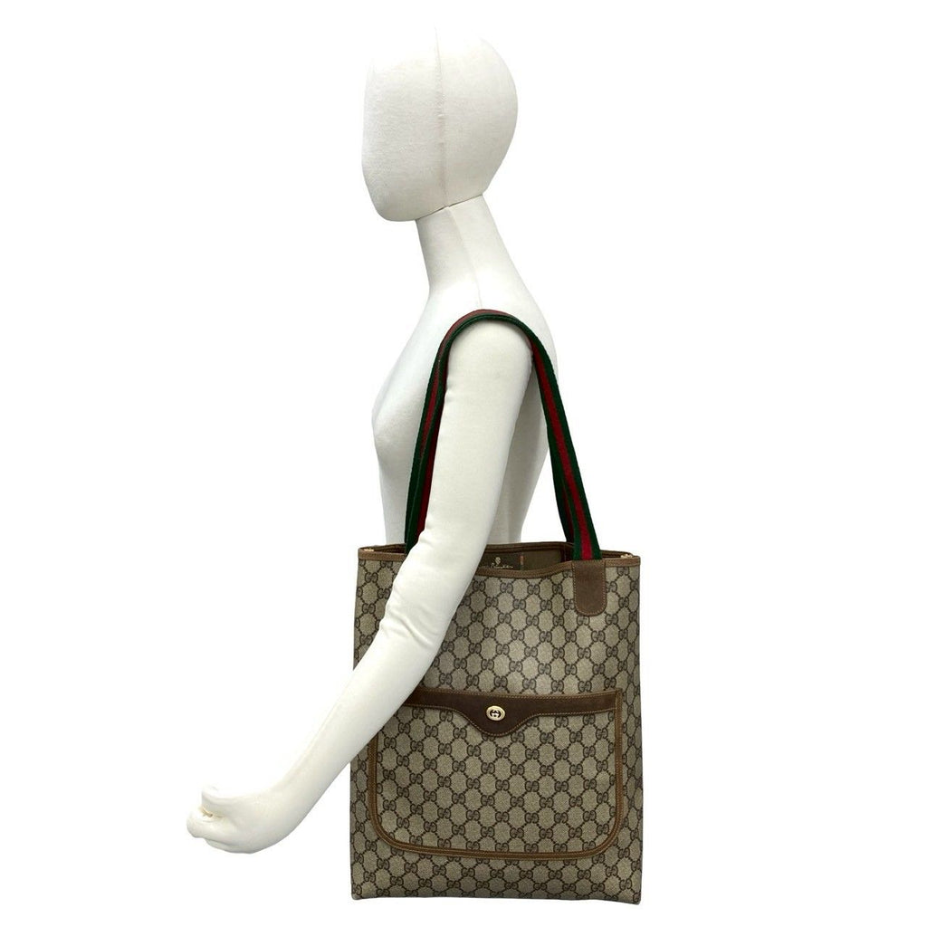 Gucci Vintage Sherry Line GG Logo Leather Tote Brown — view 2