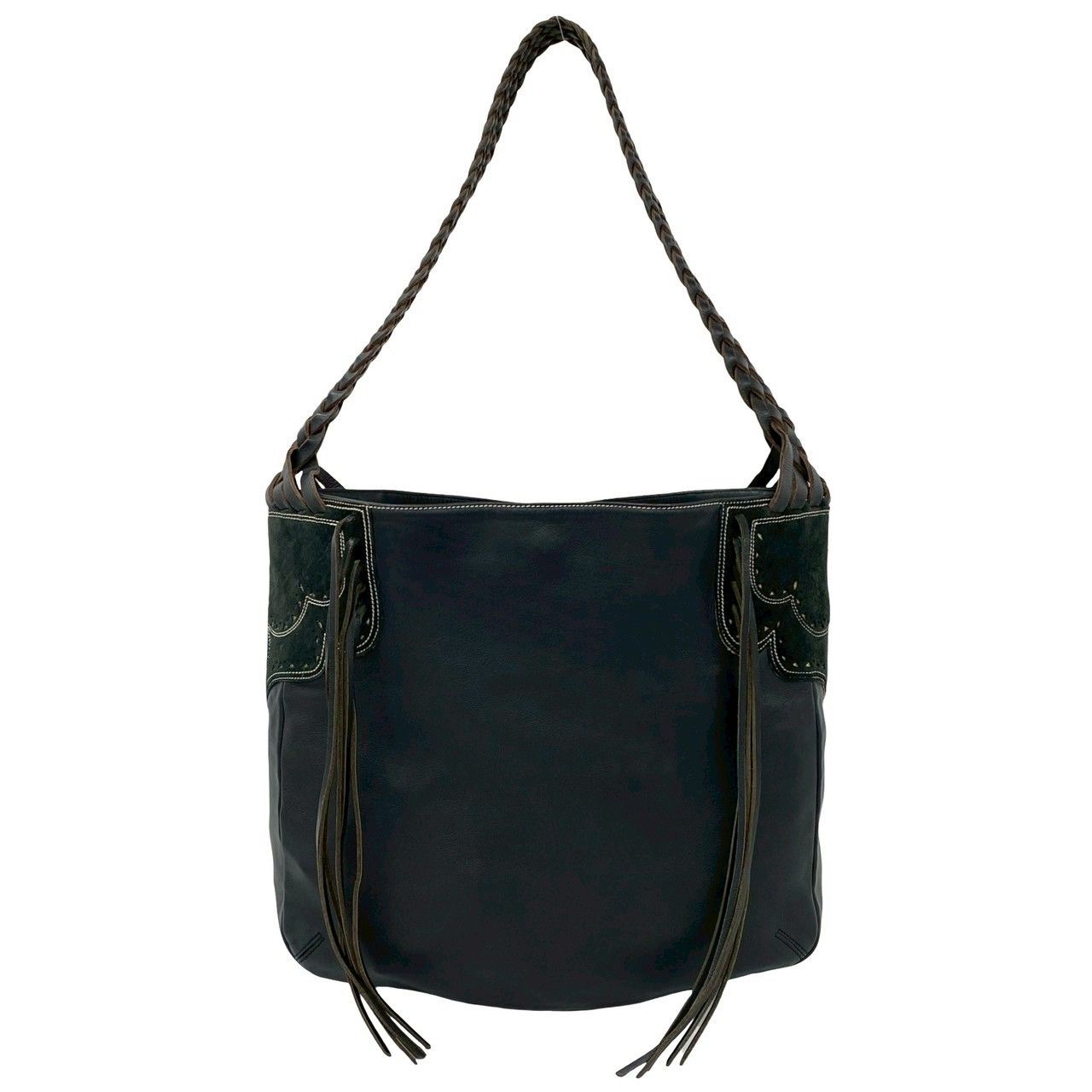 Loewe Fringe Suede Leather Shoulder Bag Tote Black — view 3
