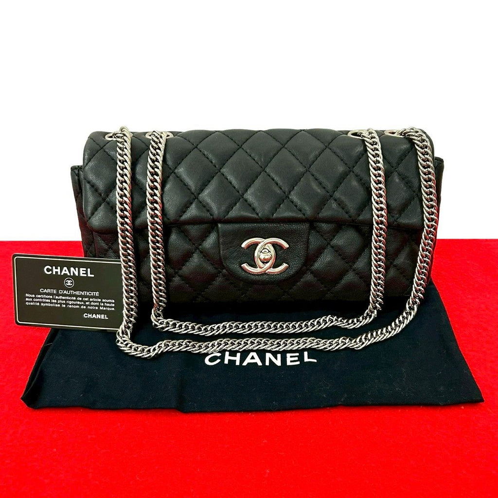 Chanel Card Quilted CC Logo Lambskin Chain Shoulder Bag Black