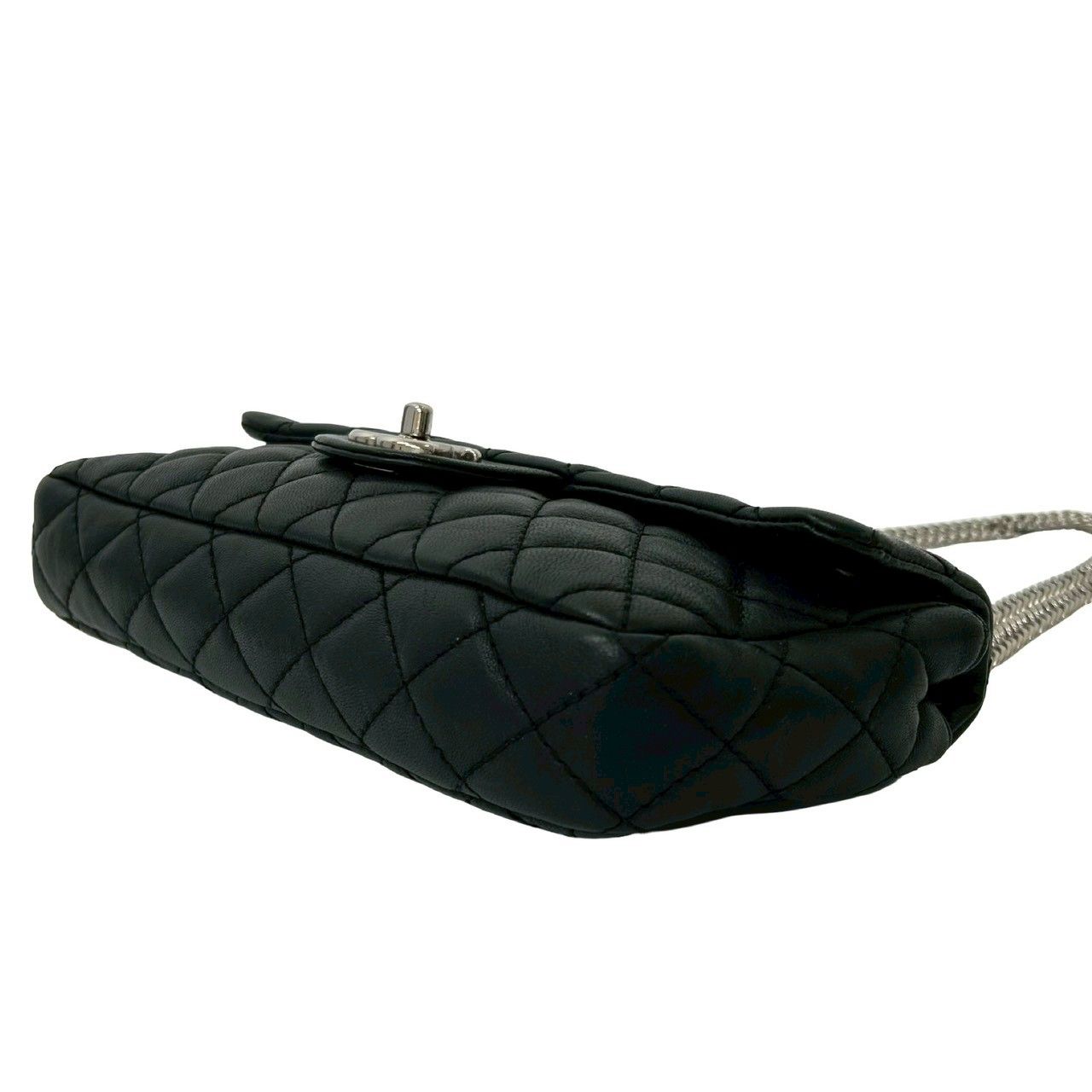 Chanel Card Quilted CC Logo Lambskin Chain Shoulder Bag Black — view 8