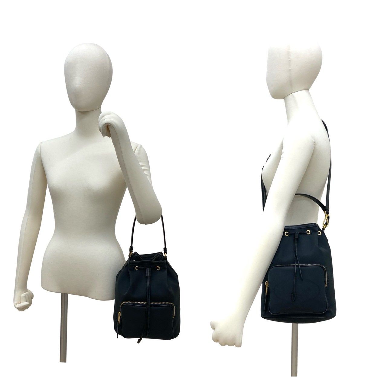 Prada Logo Canvas Leather Drawstring 2-Way Mini Shoulder Bag Black — view 2
