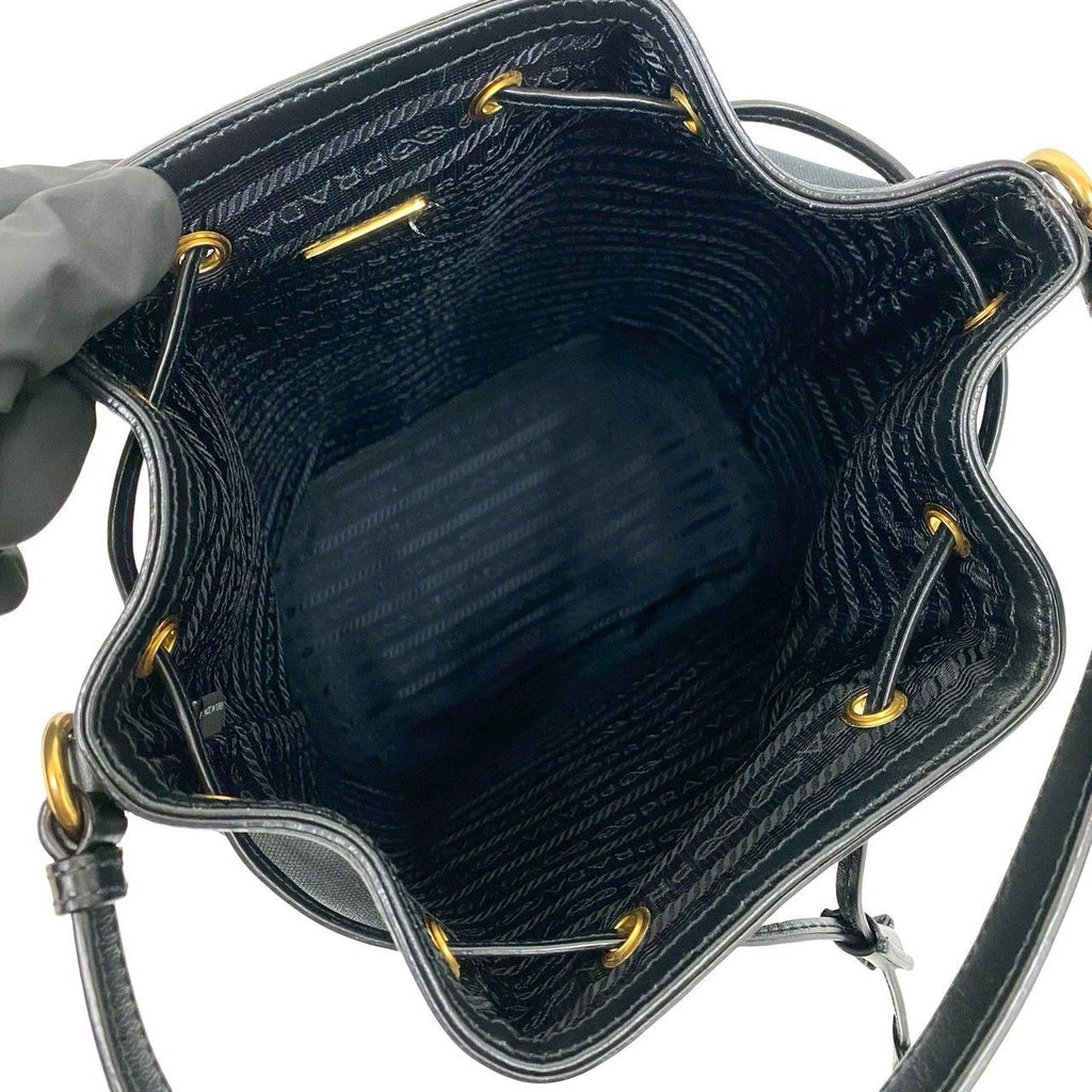 Prada Logo Canvas Leather Drawstring 2-Way Mini Shoulder Bag Black — view 9