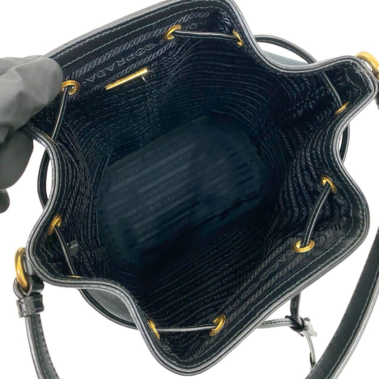 Prada Logo Canvas Leather Drawstring 2-Way Mini Shoulder Bag Black — view 9