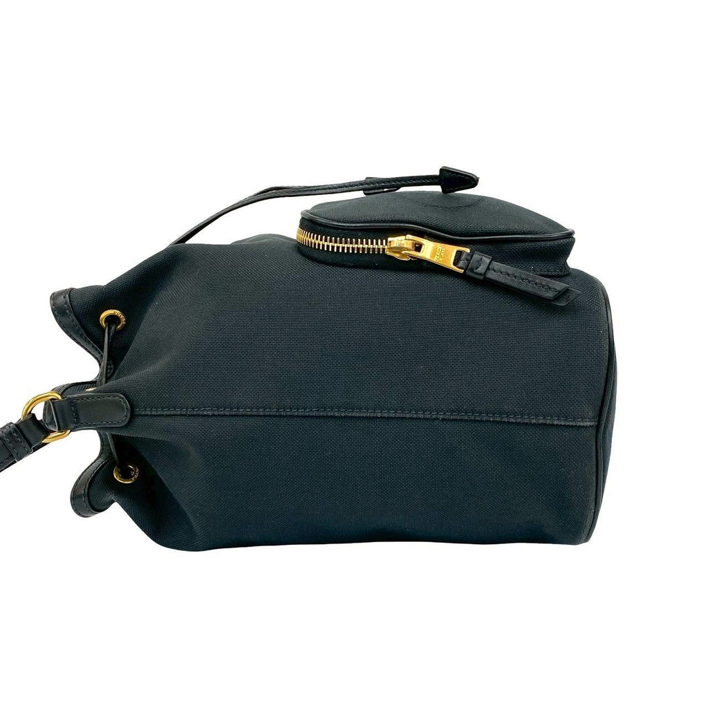 Prada Logo Canvas Leather Drawstring 2-Way Mini Shoulder Bag Black — view 5