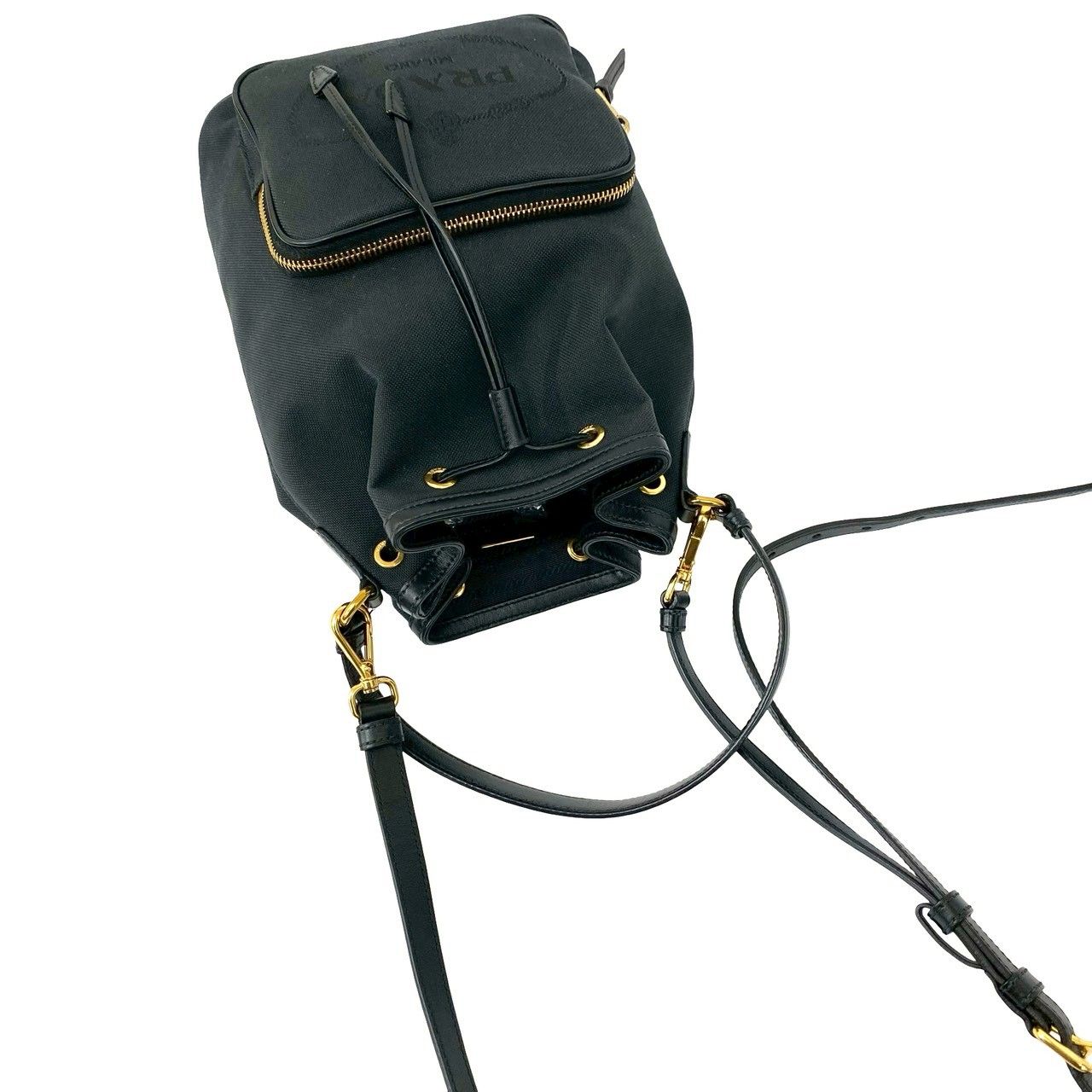 Prada Logo Canvas Leather Drawstring 2-Way Mini Shoulder Bag Black — view 4
