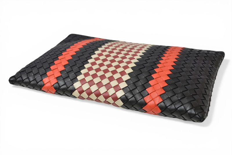 Bottega Veneta Clutch Pouch Intrecciato Nappa Lambskin Black Orange — view 5