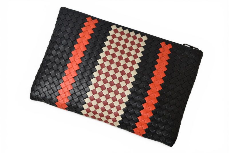 Bottega Veneta Clutch Pouch Intrecciato Nappa Lambskin Black Orange — view 3