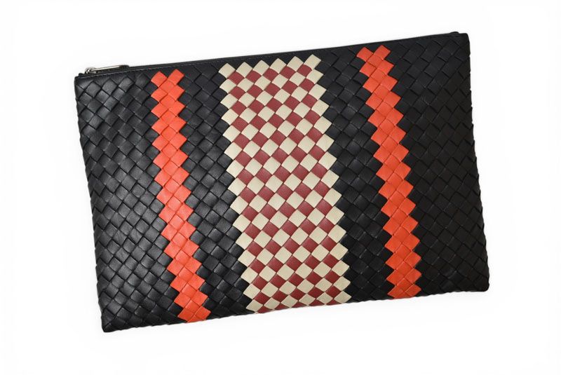 Bottega Veneta Clutch Pouch Intrecciato Nappa Lambskin Black Orange — view 2