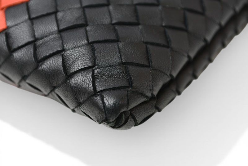 Bottega Veneta Clutch Pouch Intrecciato Nappa Lambskin Black Orange — view 6