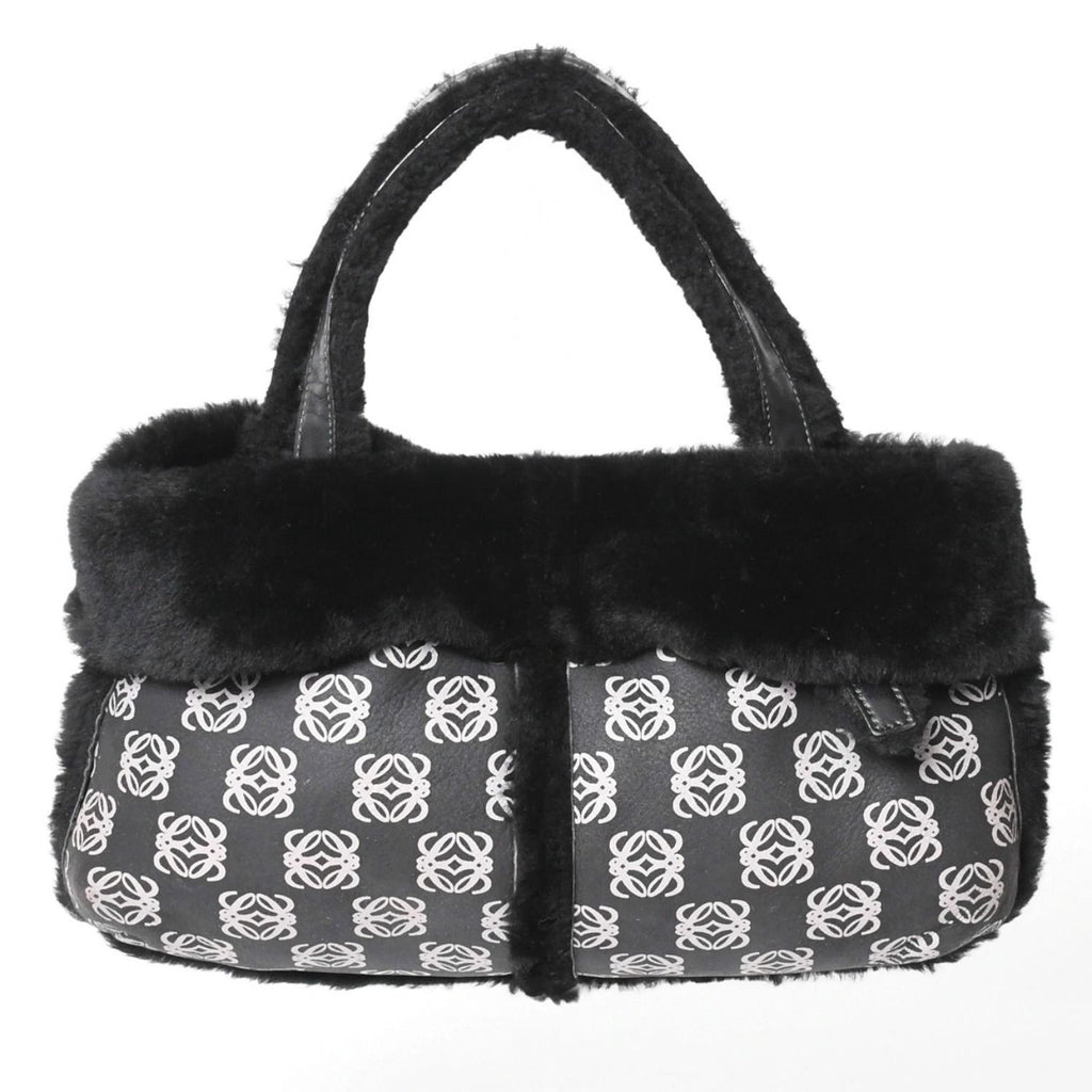 Loewe Handbag Anagram Black Shearling Leather Silver