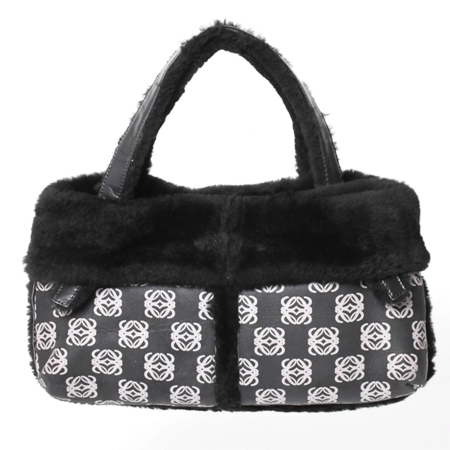 Loewe Handbag Anagram Black Shearling Leather Silver — view 2